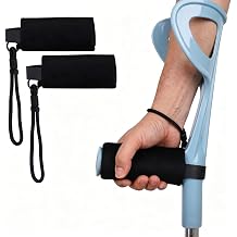 Forearm Crutch Handle Pads with Anti-Drop Wrist Lanyard, Breathable Mesh Crutch Grip Covers, Adjustable Hook & Loop Replacement Cushion for Standard Forearm Crutch Hand Grips