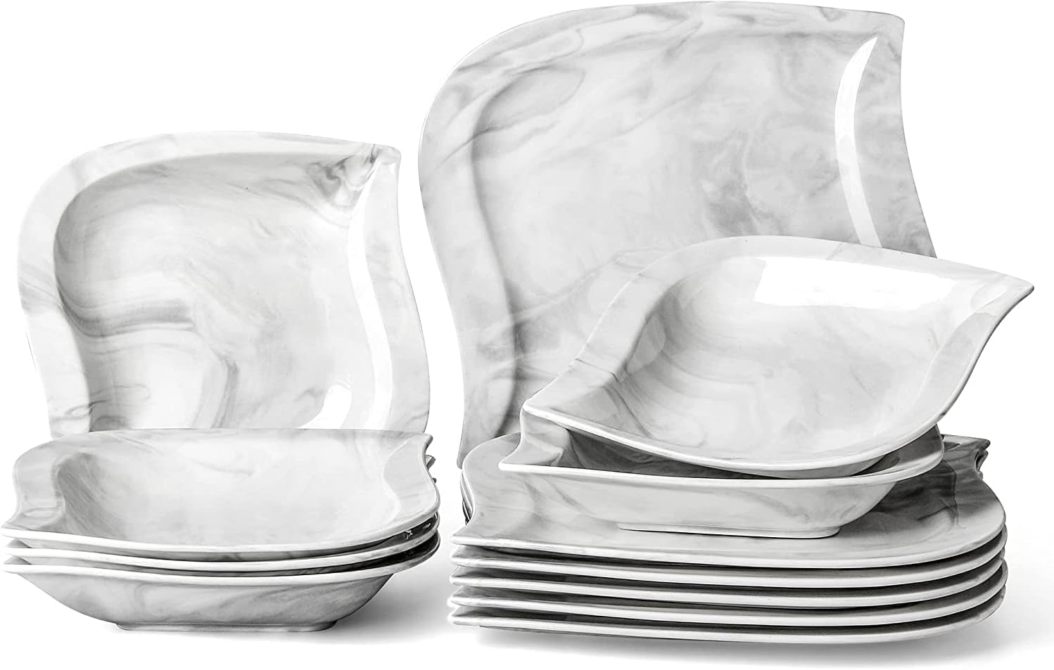 Mable Porcelain Dinnerware Set, 12 Piece Marble Grey