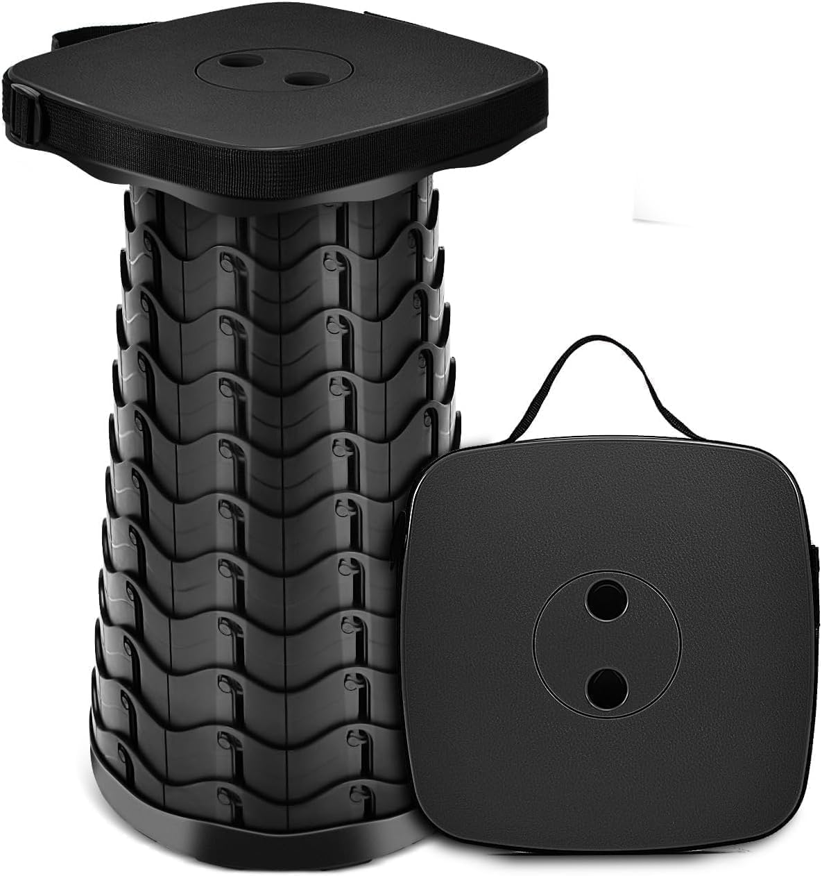 Black Square Collapsible Stool, Portable Telescoping Seat with Adjustable Height, 12 Positions, Non-Slip Legs, Carry Bag Included-image-39