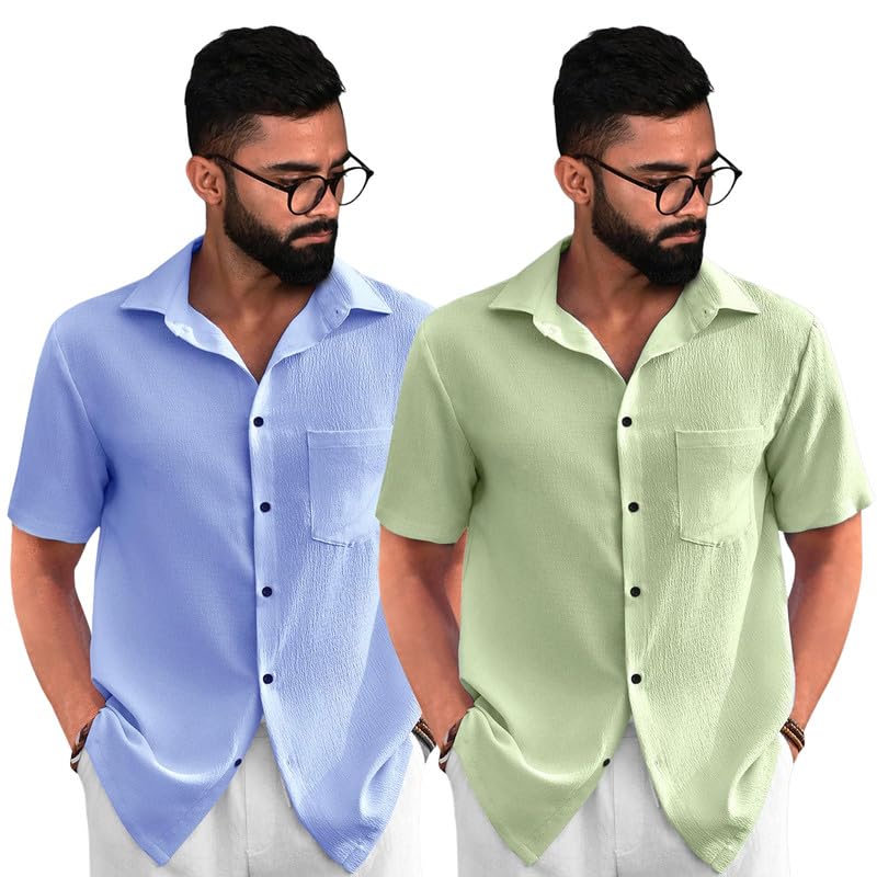 Image of Tee Projekt Solid Shirt for Men's ||Pop corn Shirt|| Solid Shirt for Men's|| Casual Shirt for Men||Half Sleeve Spread Collar Shirt for Men|| Pack of-2