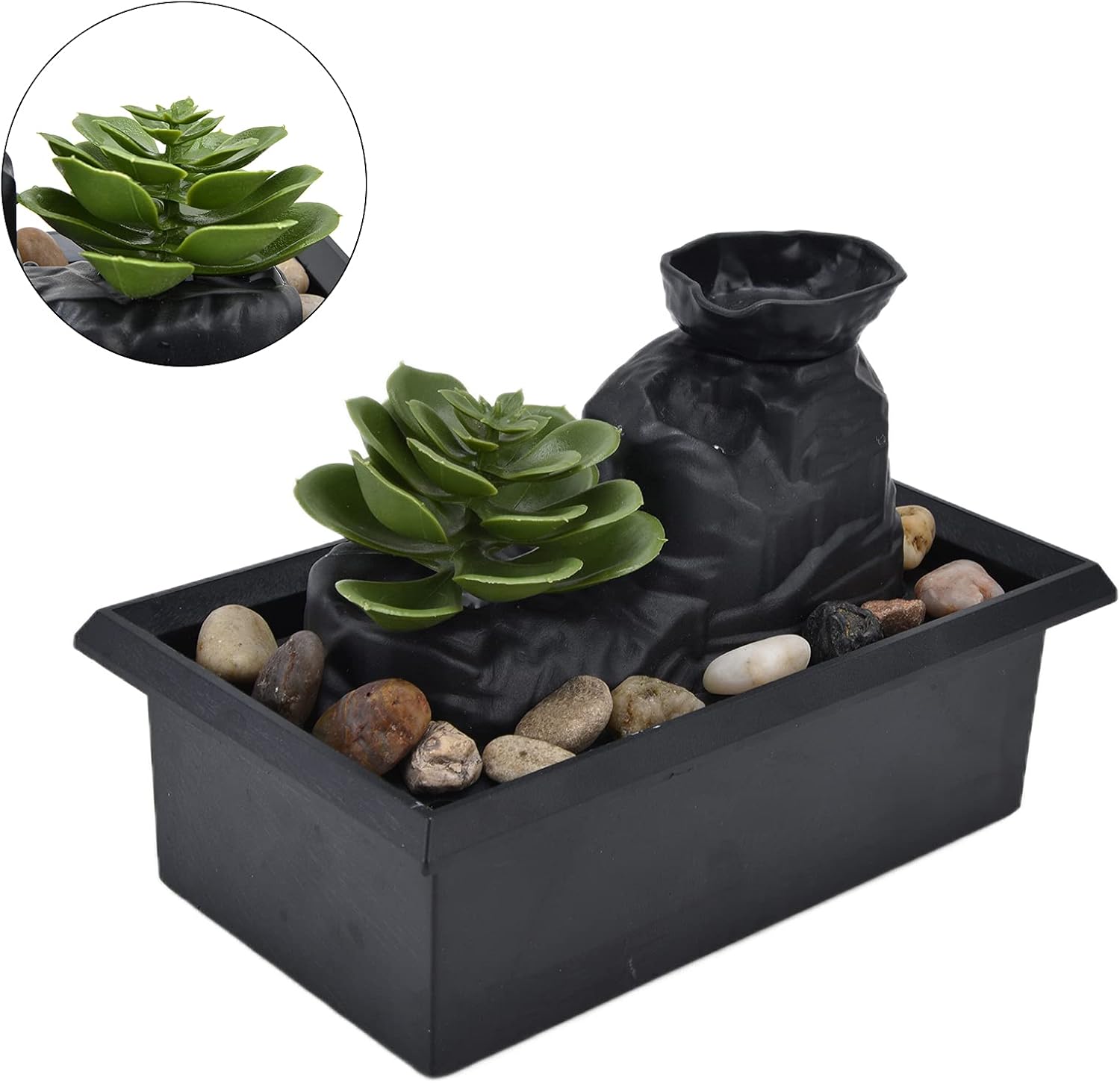 Tabletop Fountain, Relaxation Soothing Sound Water Fountain, Decorative Zen Meditation Waterfall with LED Light, USB 3V for Indoor, Home & Office Decoration