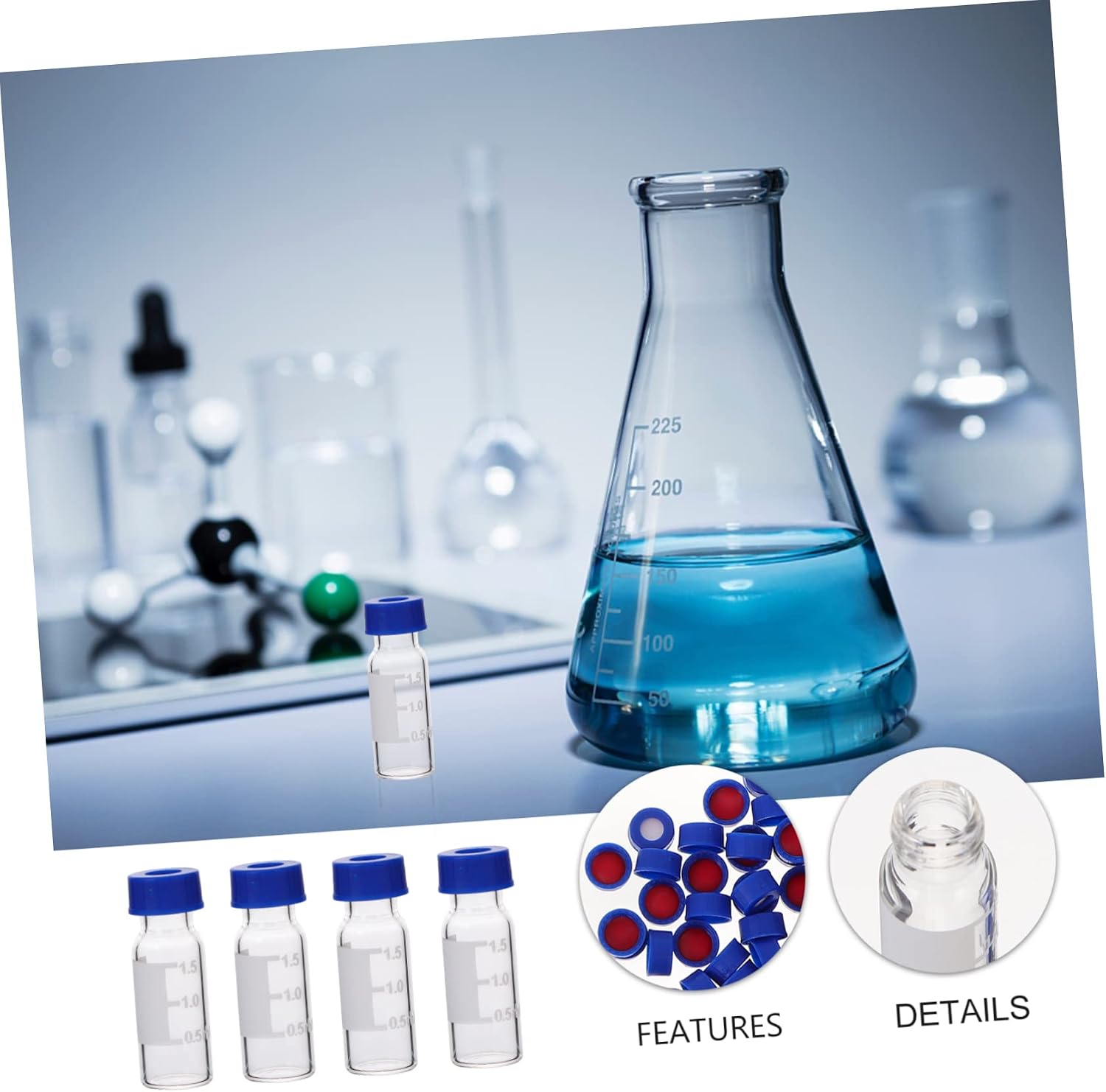 100pcs Screw- Chromatography Vials for Lab Sampling Bottles Precision Septum for Essential Oils and Chemicals Storage