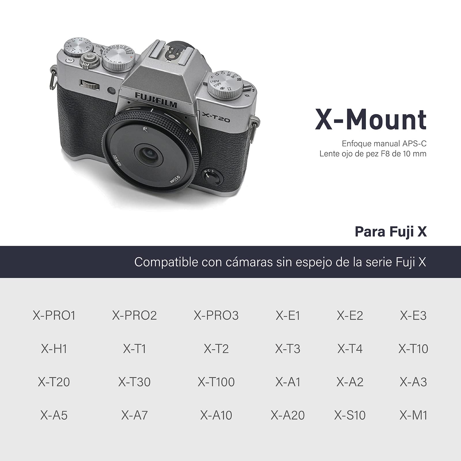 AstrHori 10mm F8 II Ultra Gran Angular Lentes Ojo pez Lente Manual APS-C Compatible con cámara sin Espejo Fuji X Mount X-E1,X-E2,X-E3,X-H1,X-T1,X-T10,X-T2,X-T3,X-T4,X-T20,X -T30,X-A10,X-A2,X-A,3etc.
