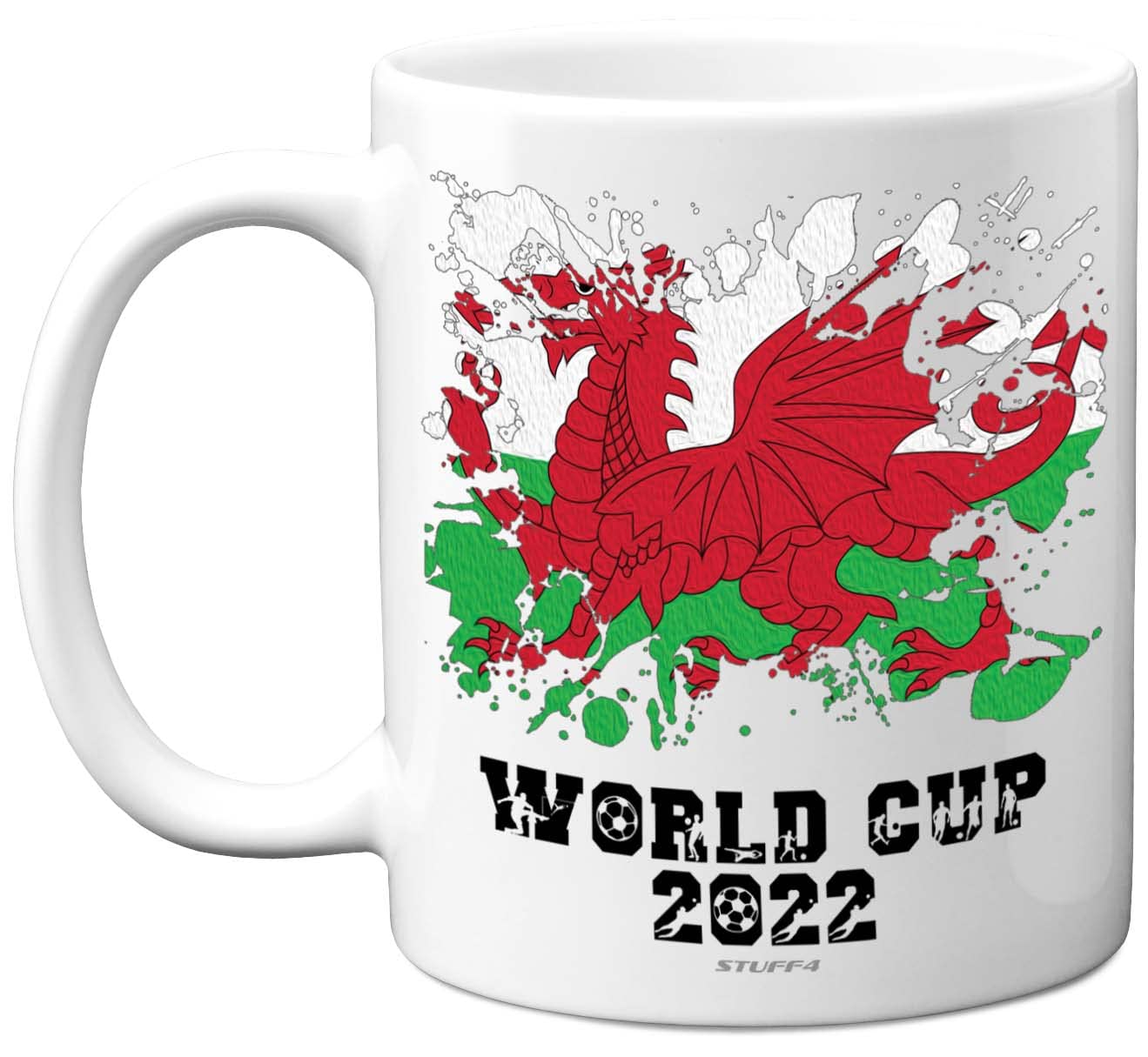 Stuff4 Football Mug - Welsh Wales Cymru Flag Splat - World Cup Footie Football Gifts for Men, Novelty Mugs, Birthday Gifts for Football Fans, 11oz Ceramic Premium Dishwasher Safe Mugs