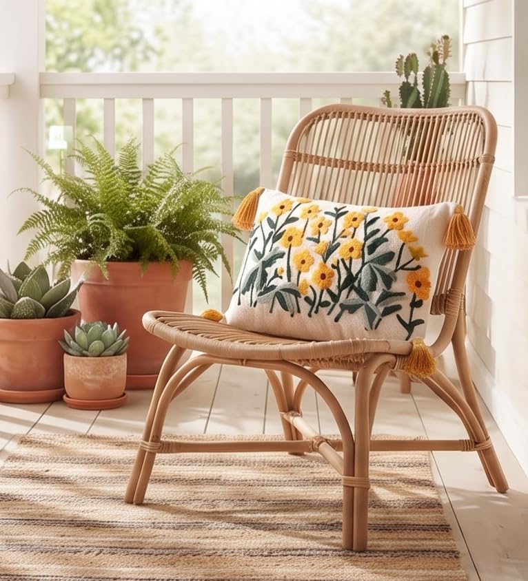 Image of Furnistitchs Boho Rectangle Cushion Cover 12x20 inches | Handmade Decorative Throw Pillow Case | Bohemian Home Decor Sofa Bed Cushion Cover Living Room Bedroom (1, Yellow Lillies, 12x20 inches)