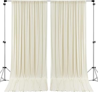 AK Trading 10x10 ft IFR Fire Retardant Polyester Backdrop Drapes Curtains Panels - Ivory Wedding Party Event Decor, 4" Rod Pockets