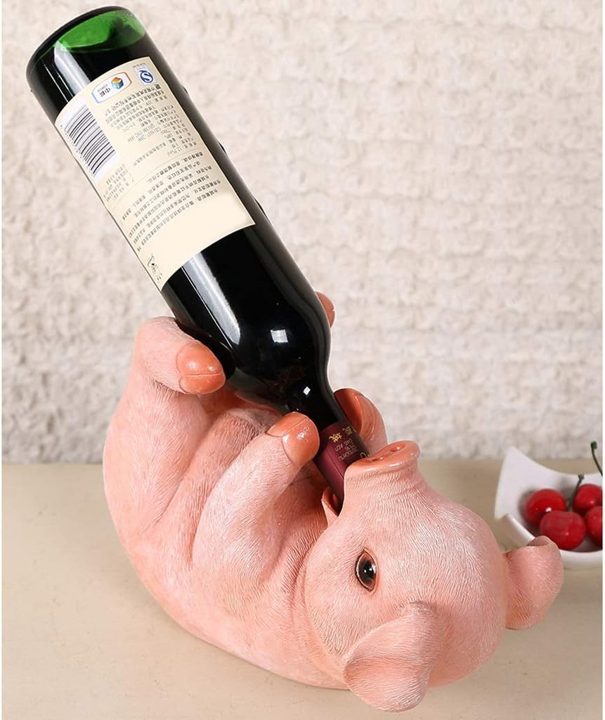 Wine Racks Worktop Creative Pink Pig Wine Bottle Holder Decorative Display Stand Statue Multifunctional Piggy Bank for Desktop Decoration and Storage of Wine Bottles Small Wine Rack