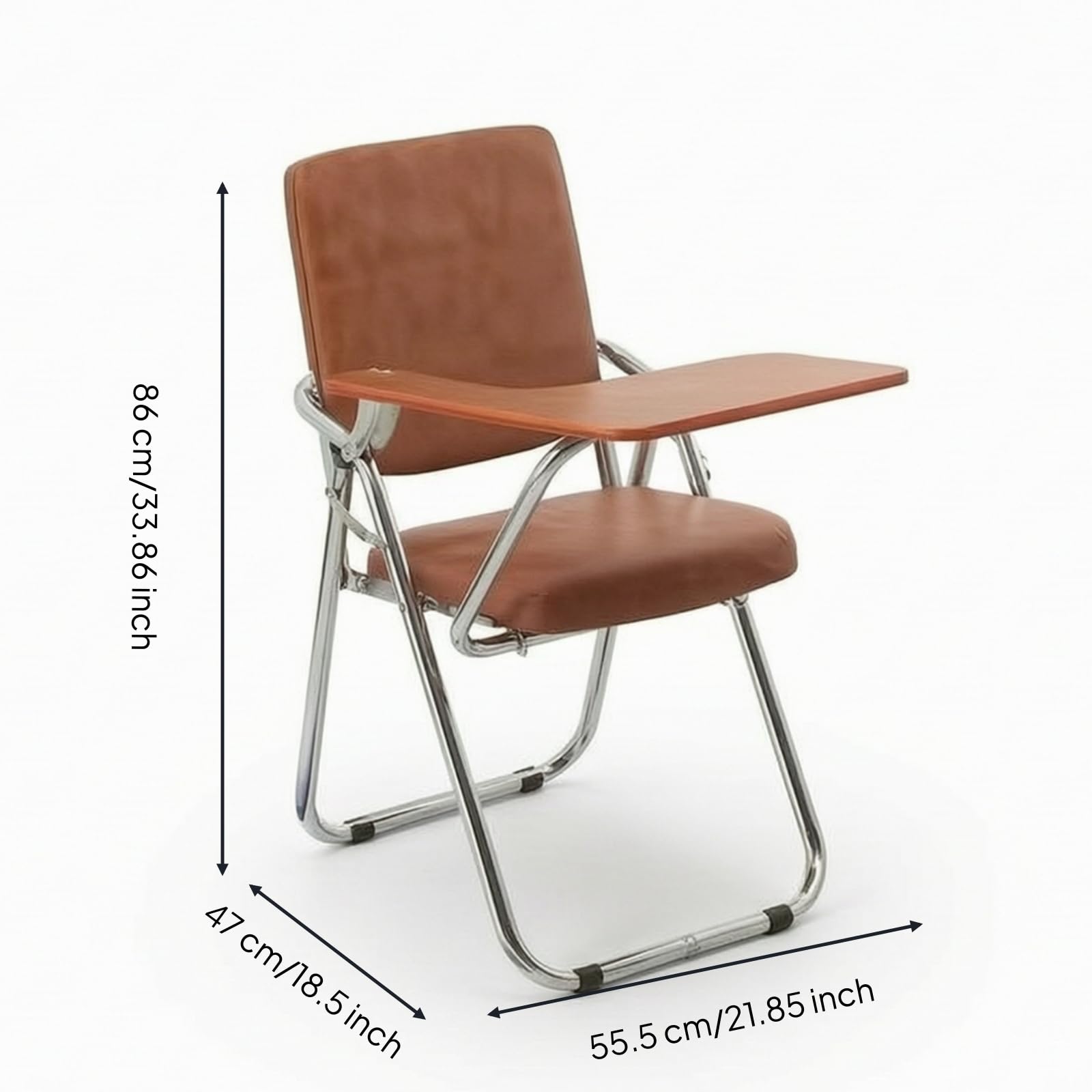 Plegable Estudio con Banja Abatible para, Plegable, con Tablero De Escritura, Asiento Y Respaldo Marrones, Estructura Cromada, Diseño Cómodo