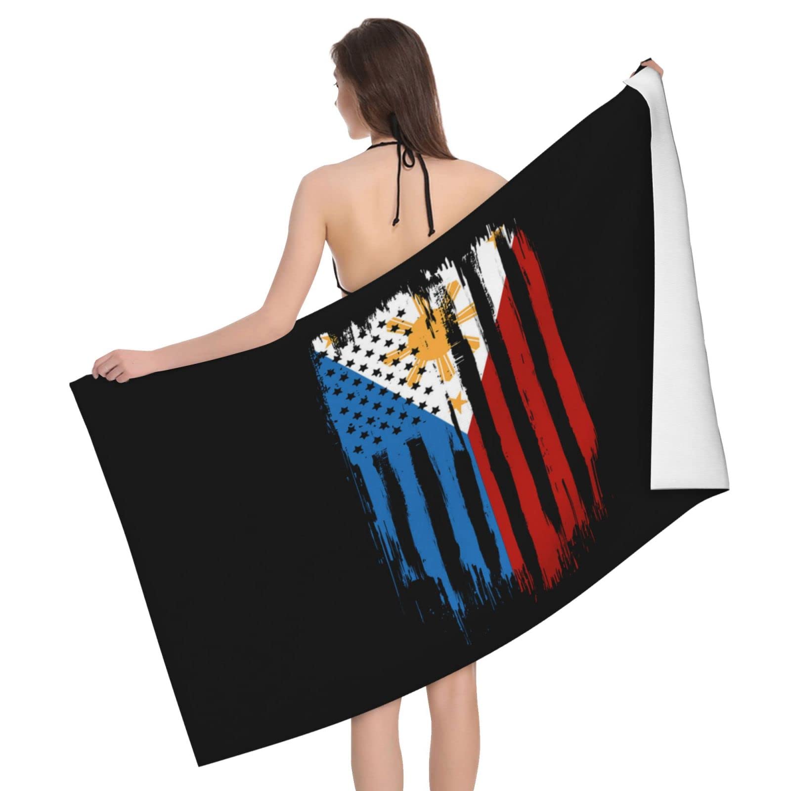 Lsjuee American Philippines Flag Microfiber Beach Towel Absorb Water Quick Dry Bath Towel, for Beach, Swimming Pool, Camping