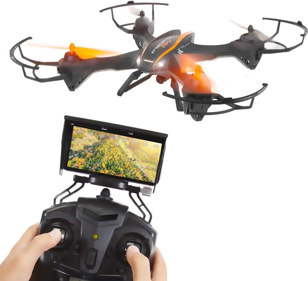 2.4GHz Wireless Predator Quadcopter Drone with Camera - WiFi 4 Channel FPV, 6-Gyro RC Quadcopter w/HD Camera, Live Video, Headless Mode Function, Low Voltage Alarm, VR Headset-Compatible - SereneLife (Renewed)