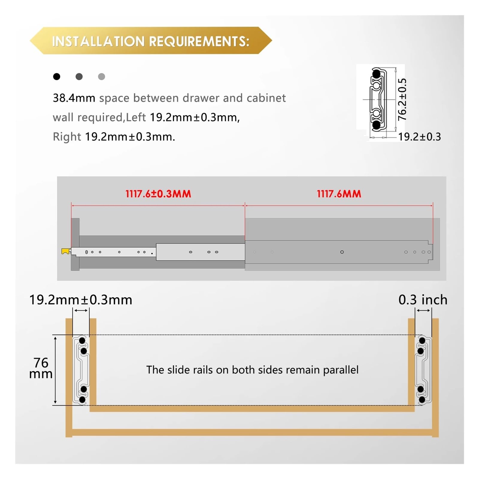 2 szt. prowadnic do szuflad o dużej wytrzymałości 16"-54" | Ładowność 485 funtów(1100mm)