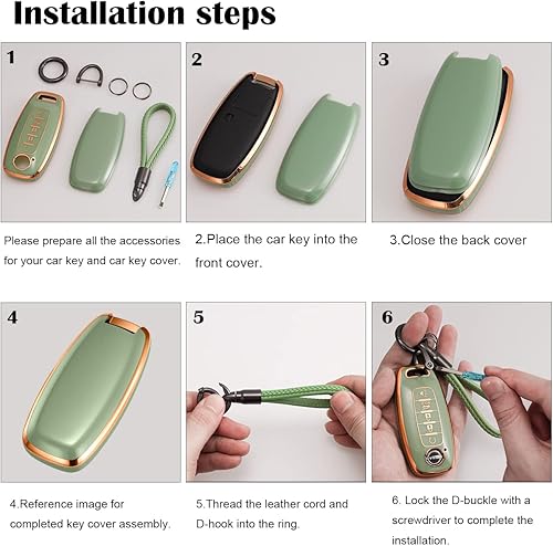 Miniatura 6 de Lcyam Funda para llavero con correa para llavero para Nissan 2023 2024 5 botones rojo Pathfinder Versa Smart Car Key, color verde