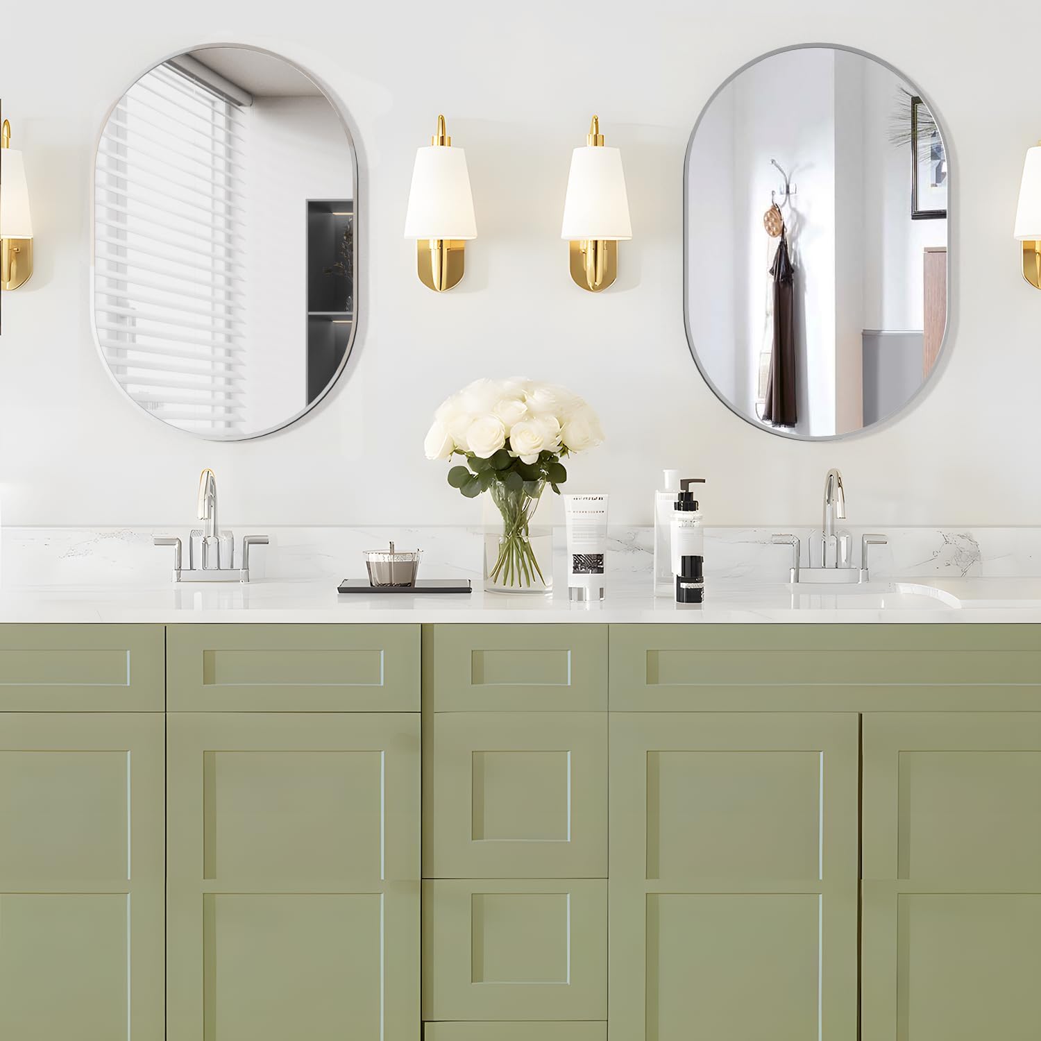 Oval Bathroom Mirror Wall Vanity Oval Mirrors, 2 Pieces 20"x30" Silver Bathroom Mirrors for Over Sink Pill Mirrors Capsule Wall Mounted Mirror, Modern Mirror with Metal Frame for Wall Decor