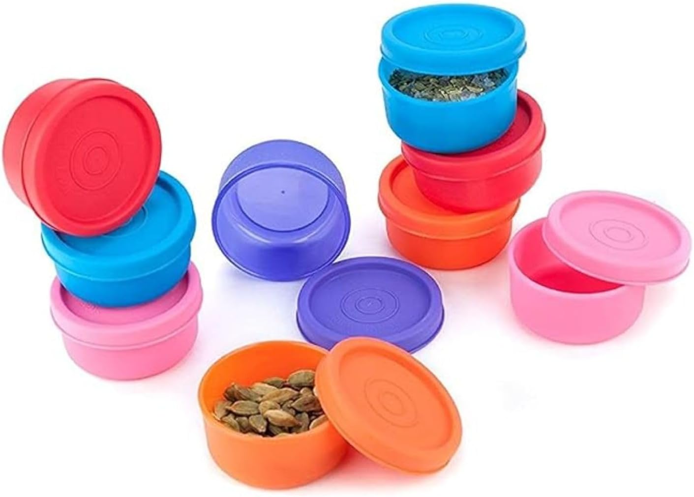 SignoraWare Nano BPA Free Plastic Round Storage Containers | Airtight & Leakproof | Microwave & Dishwasher Safe | Best for Picnics & Hiking | Great for Kitchen & Pantry Use (40ml x 9 | Multicolour)