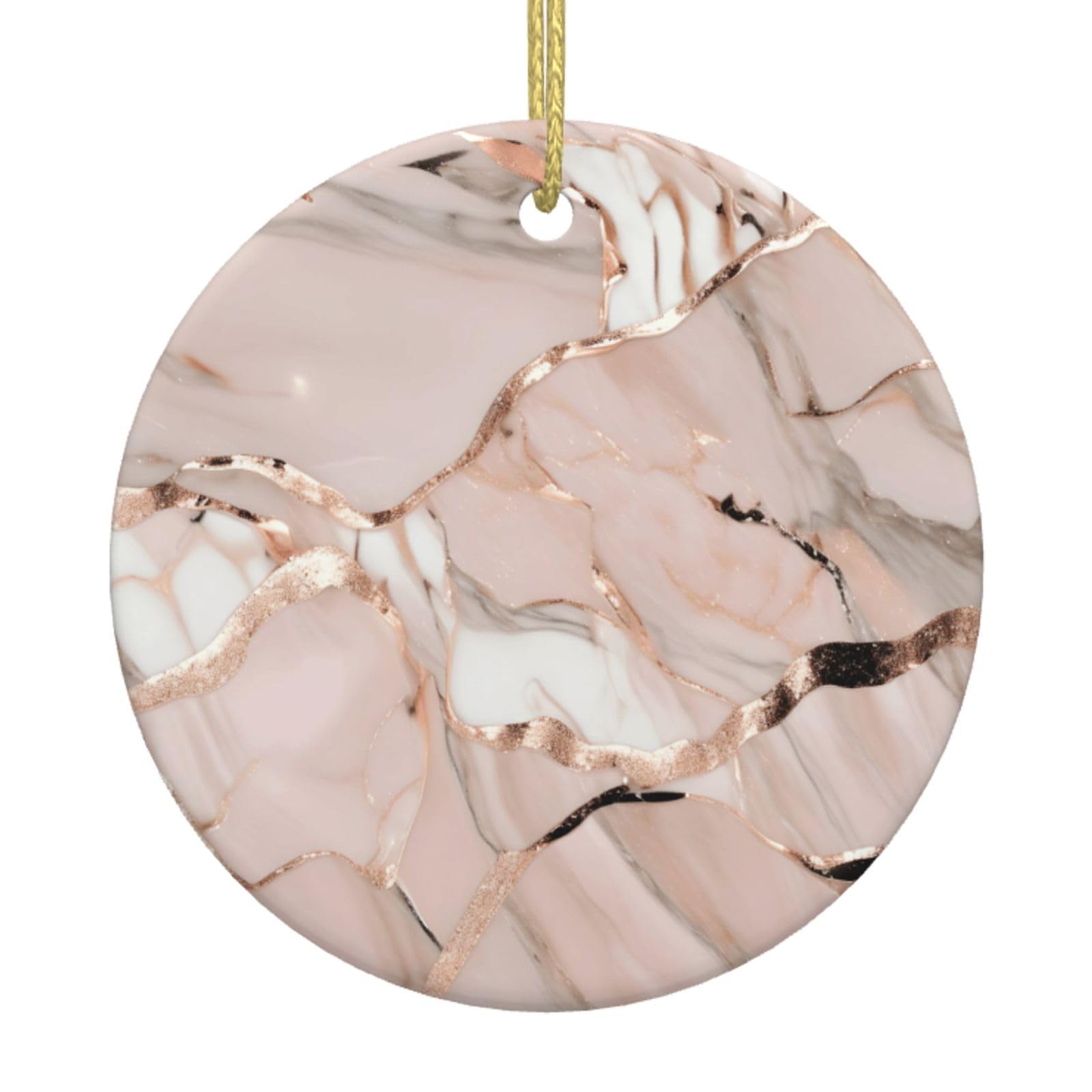 Rose Gold Marble Print Christmas Ornaments, Ceramic Hanging Ornament, Round Shape Decorations