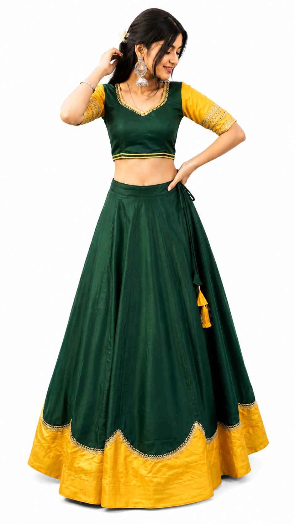 Beauty Product (MISARI GREEN1) Dharm choice Women's Pure Rayon Lehenga Choli Set | Stitched Flared 6 Meter Lehenga with Sequins Lace Work With Stitched Blouse | Designer Ethnic Wear for Navratri, Garba, Wedding, Haldi-image-32