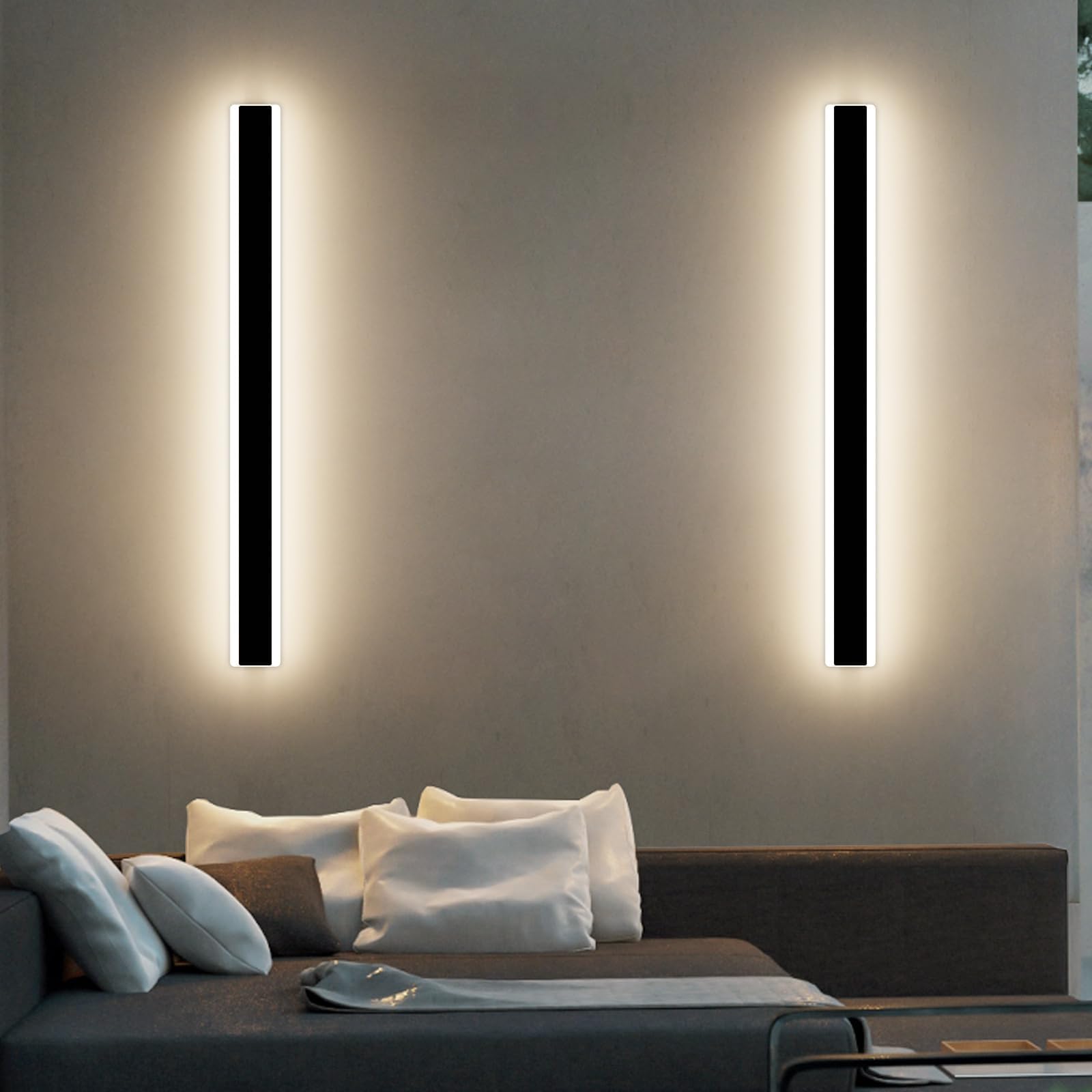 Mikeru 80CM Dimmable Outdoor Wall Light, Acrylic Wall Light IP64 Rainproof 3000K/4500K/6000K Wall-Mounted Minimalist Sconce Lights Remote Control (Without Battery) for Shop Exterior Walls — view 8