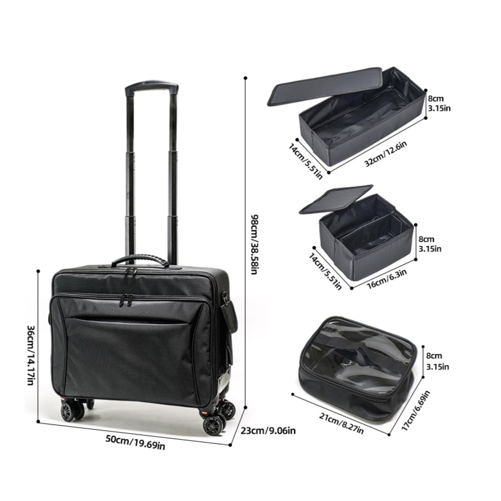 Valigia Trucco con Ruote Professionale, Trolley In Tessuto Oxford A Tre Strati Con 4 Piccole Borse, Ruote Per Aereo E Tracolla