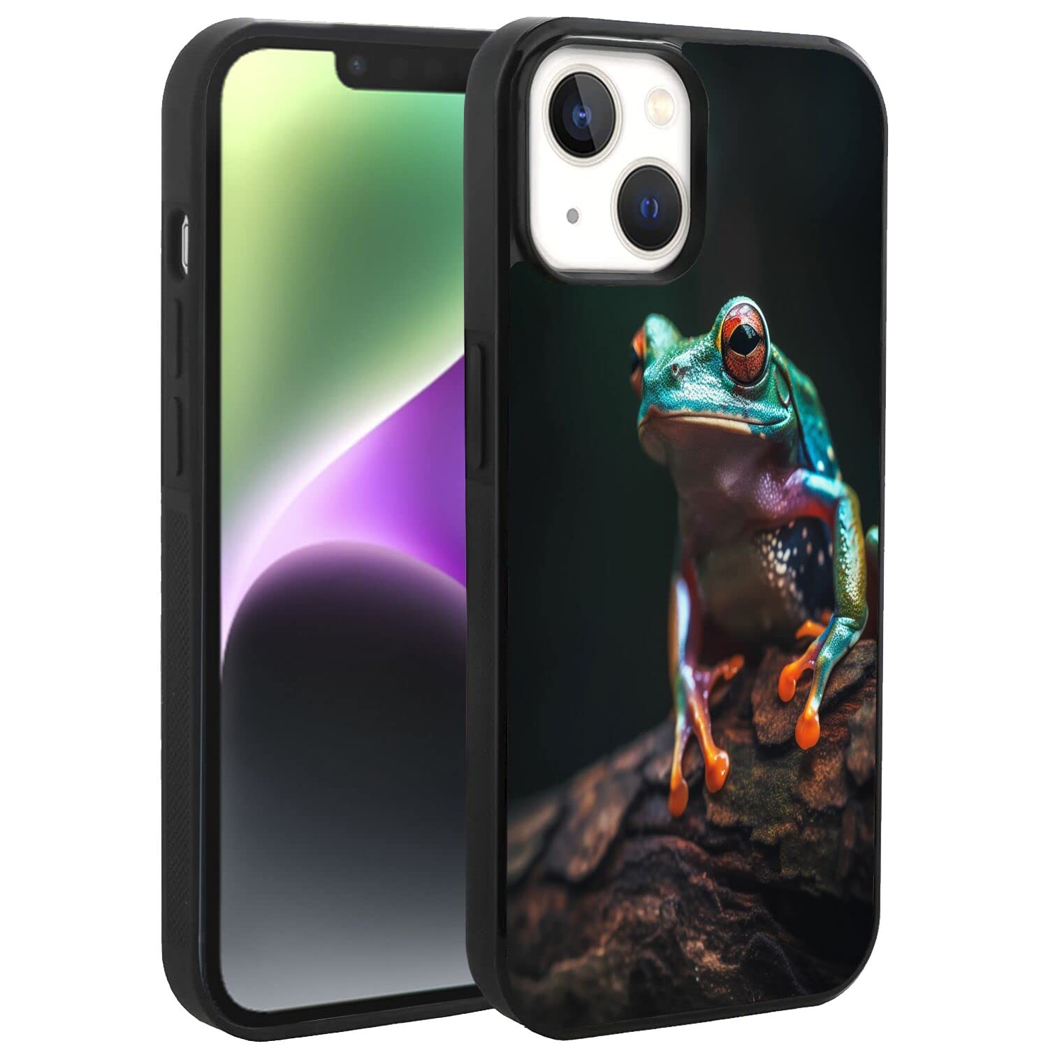 Case for iPhone 14 Plus Anime Frog Watercolor YY34, Black Anti-Scratch Shockproof Slim Rubber Frame Mobile Cellphone Smartphone Case