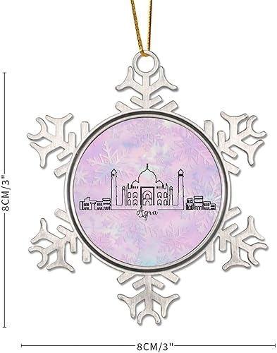 Miniatura 8 de Zyadsinoudor India Agra Skyline - Adorno colgante de copo de nieve de metal, adornos de Navidad para el centro de la ciudad, adorno de orgullo para