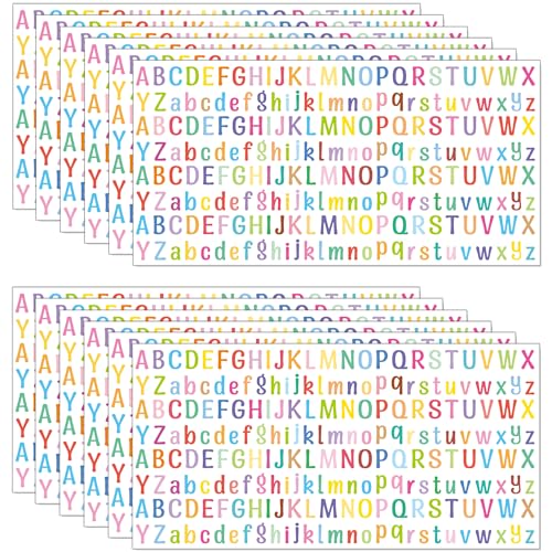 2500 piezas de 12 hojas de calcomanías de letras, coloridas calcomanías decorativas impermeables del alfabeto para niños, calcomanías de vinilo para buzón, letras adhesivas para ventana, botellas de