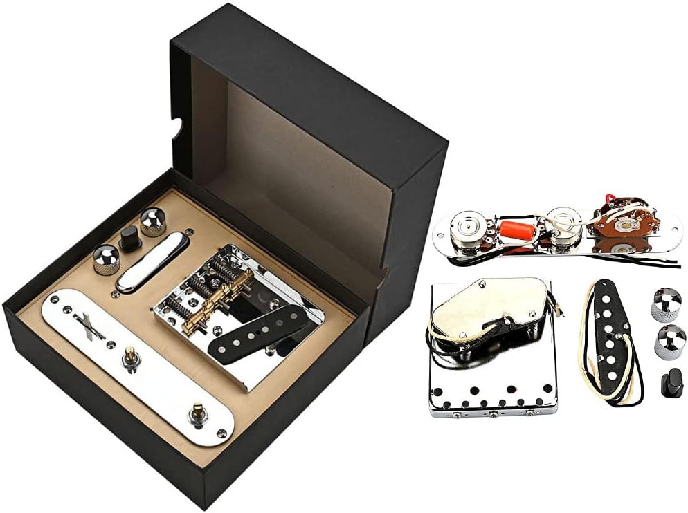 Guitar Saddle Bridge 3 Way Switch Control Plate, Guitar Neck Pickup Set Saddle Bridge Plate Loaded Alnico V Pickup for Telecaster Electric Guitars Replacement