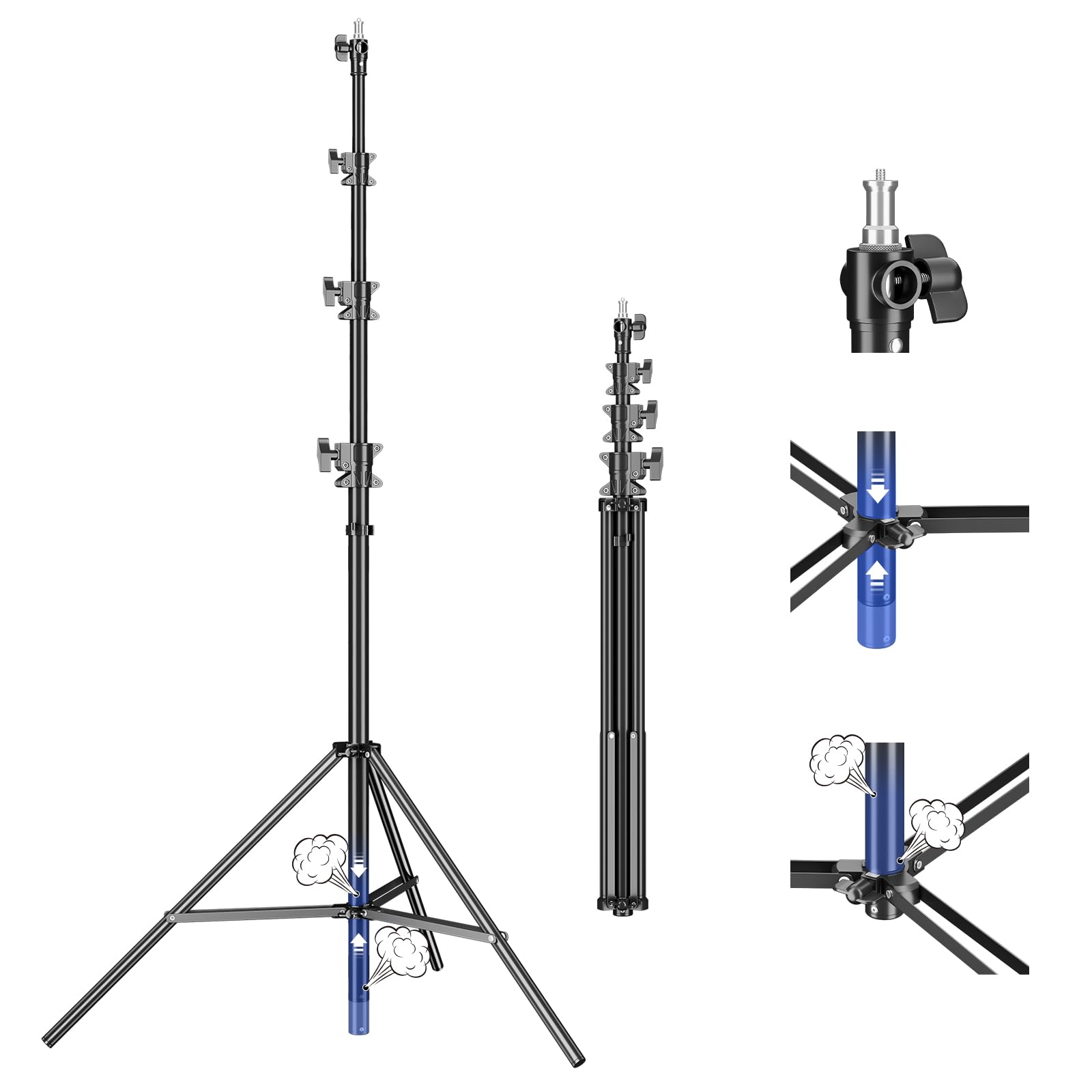 Soonpho 440cm AIR Pro Lampenstativ Luftgedämpftes Lichtstativ Metal Aluminium 4.4m max Höhe 15kg Traglast,stabil & komfortabel Leuchtenstativ für Film Fotografie Studio Outdoor Photography