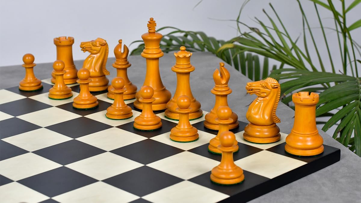 Chess Pieces Reproduced 1849 Original Staunton Pattern in Ebony/Antiqued Boxwood - 4.5" King