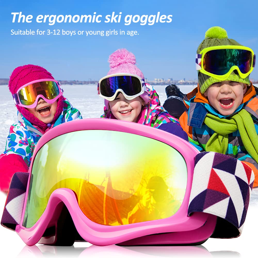 Tyuodna Kid Ski Goggles, 100% UV Protection Anti-fog Skiing Snowboard Goggles, Skiing Snowboarding Goggles of Dual Lens for 3-12 Years Boys and Girls, for Cycling Riding/Climbing/Skiing