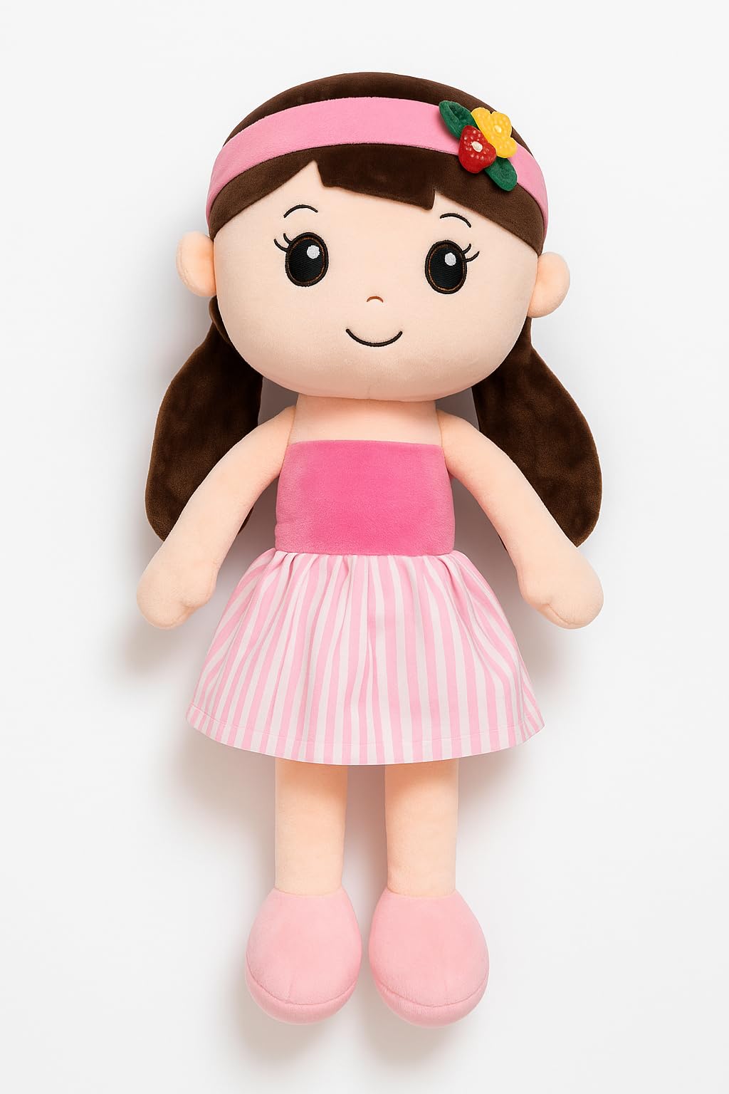 Soft Plush Doll Toy for Baby Girls – Cute Stuffed Doll with Colorful Dress & Hairband for Kids (Height: Approx. 50 cm)