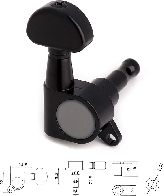 Rubatone Sealed Guitar String Tuning Pegs Tuning Keys Machine Heads Tuners for Electric Guitar or Acoustic Guitar Half Round 3 Left 3 Right Black.
