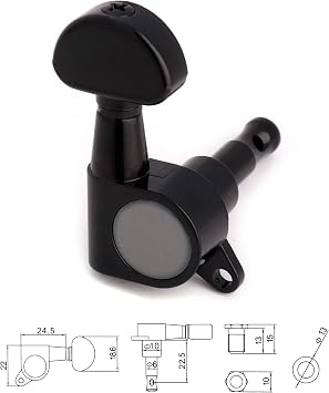 Rubatone Sealed Guitar String Tuning Pegs Tuning Keys Machine Heads Tuners for Electric Guitar or Acoustic Guitar Half Round 3 Left 3 Right Black.