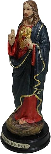 Miniatura 3 de Ebros Gift Estatua de Jesucristo de Iglesia católica con corazón sagrado con latón chapado en latón, nombre de título base de madera, 5 pulgadas de