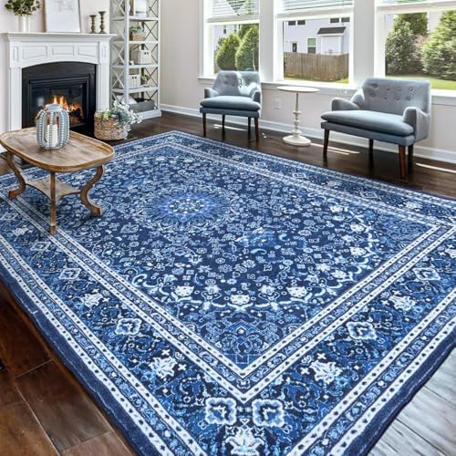 Lessymo 8 x 10 Area Rugs for Living Room, Washable Bedroom Large Rug Blue