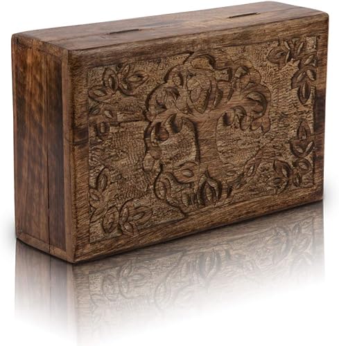 Miniatura 5 de Gran regalo de cumpleaños, caja de joyería decorativa de madera hecha a mano, organizador de joyas tallado en árbol de la vida, caja de recuerdos,