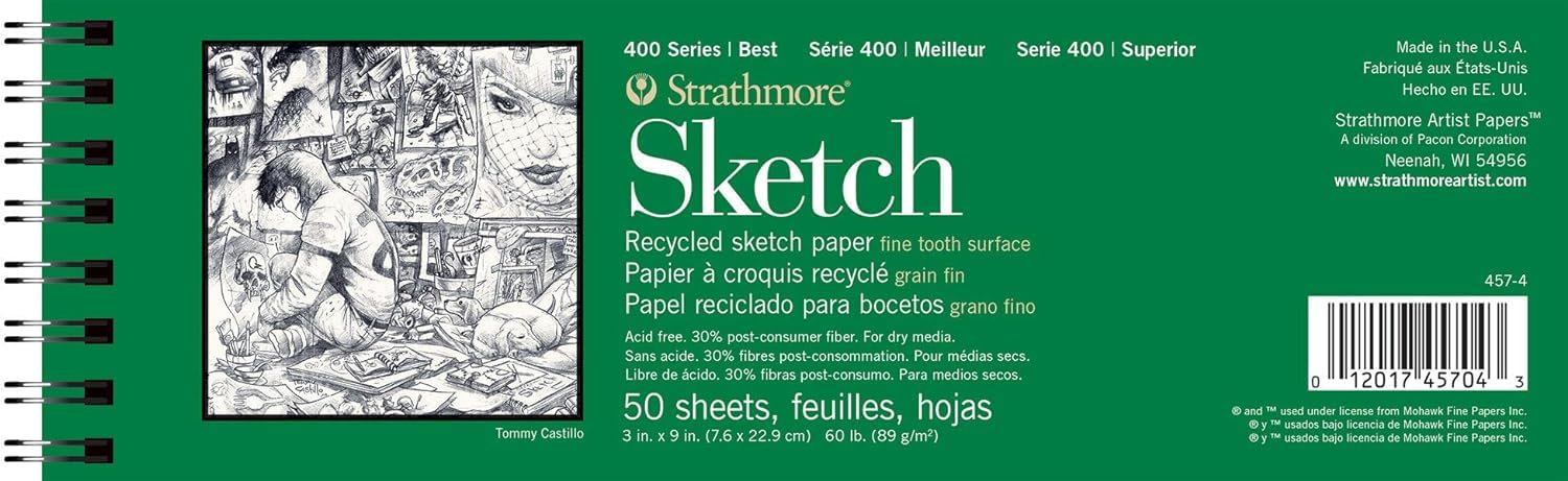 Strathmore 400 Series Sketch Pad, Recycled Paper, 3x9 inch, 50 Sheets - Artist Sketchbook for Drawing, Illustration, Art Class Students
