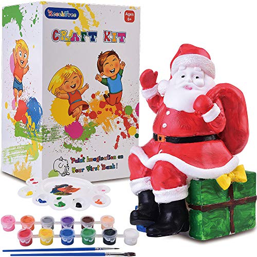 ReechTree DIY Painting Santa Piggy Bank for Kids Kit. Paint Your Own Money Box for Boys and Girls Ages 4 5 6 7 8 Year Old, Crafts Toy Gift for Toddlers Birthday Easter and Christmas