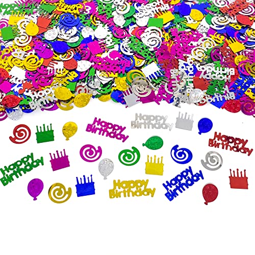 Happy Birthday Multi-Color Foil Confetti for Party Decorations, Metallic Glitter Table Sprinkles