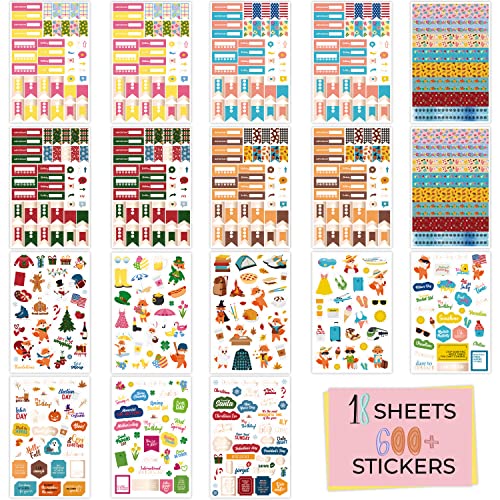 Image of Clever Fox Season Calendar Stickers 600+ Month, Holiday and Season Stickers for Your Planner, Monthly Diary, Calendar, 18 Sheets, Sticker Set Washi Tape (Holiday Package)
