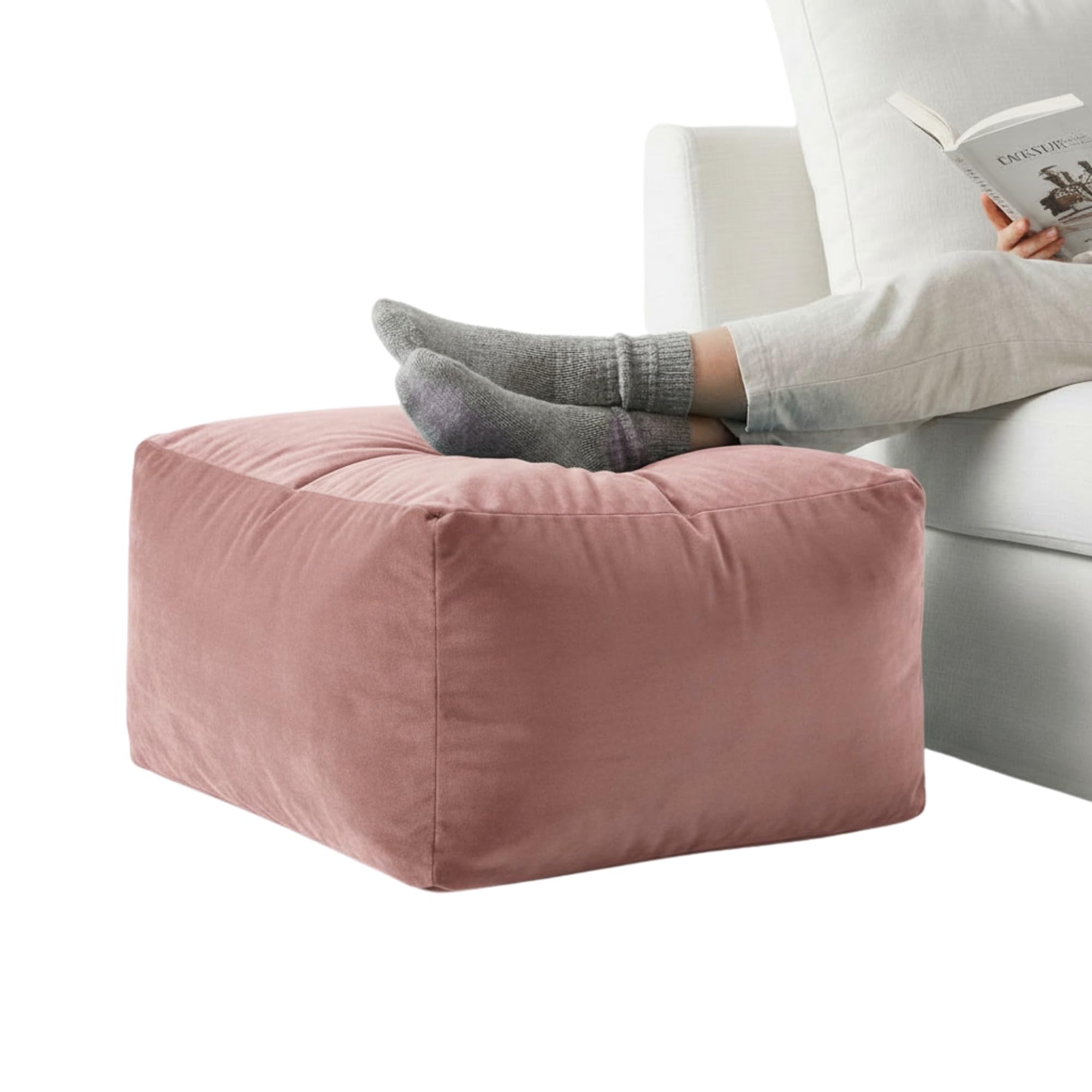 Kosiproducts Velvet Beanbag Ottoman Rectangle Footstool Pouf Chair Pouffe Soft Plush Feel (English Rose 60x40x30) — image 1