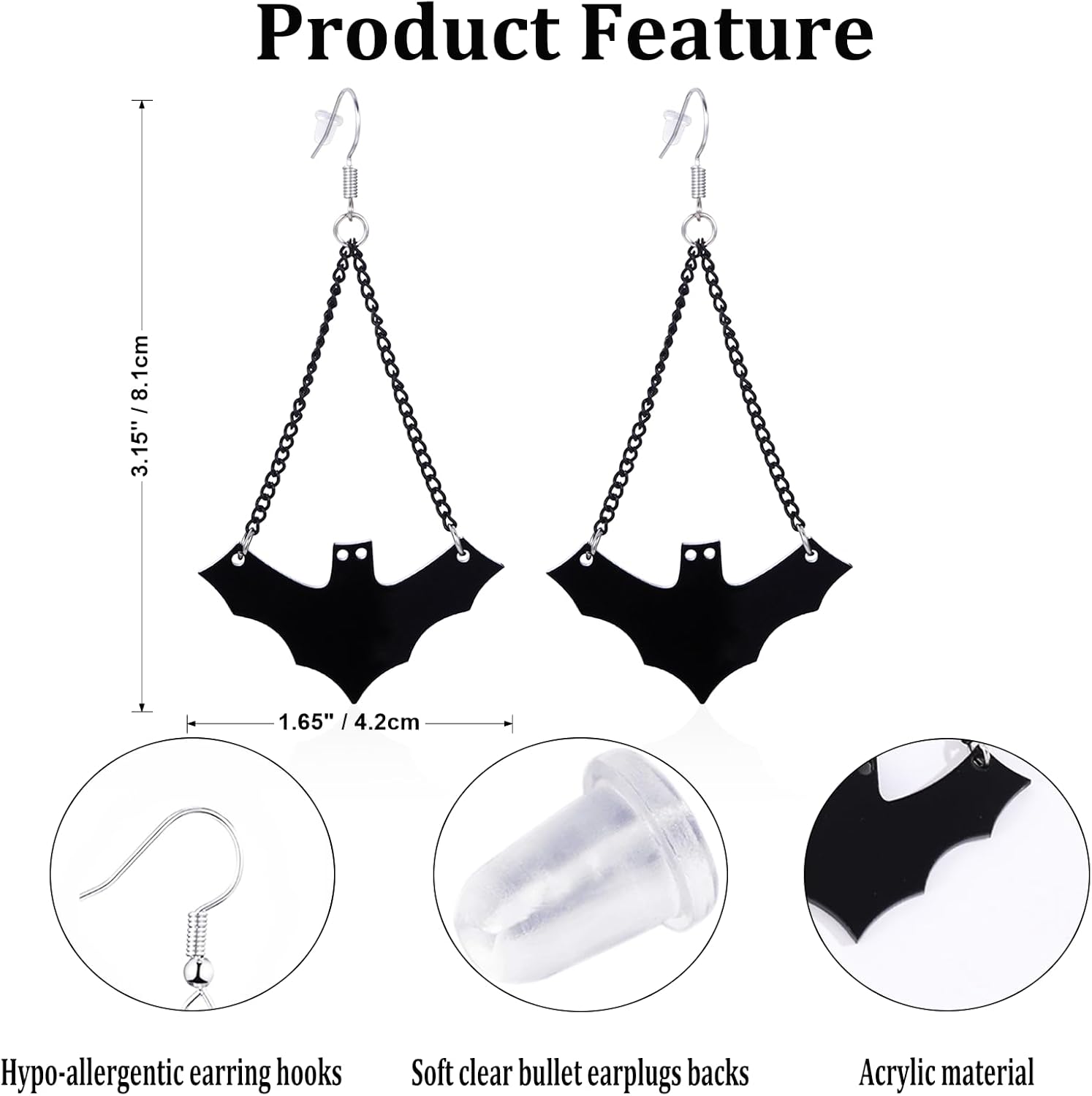 Halloween Bat Earrings for Women Acrylic Dangle Earrings Spooky Cute Bat Shape Hypoallergenic Party Accessories Gifts - Image 3
