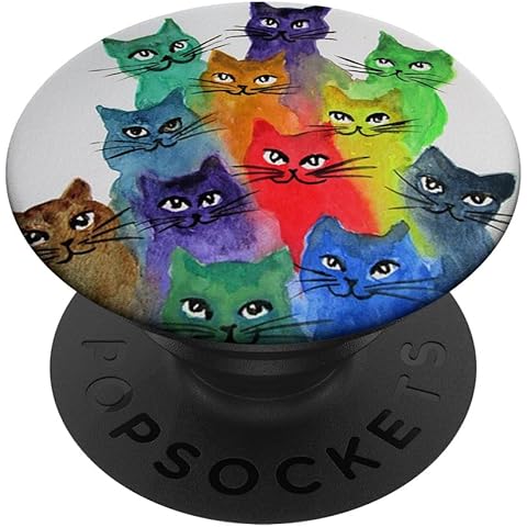 Watercolor Colorful Cat Print Pop Kitty Socket Mount Print PopSockets Adhesive PopGrip
