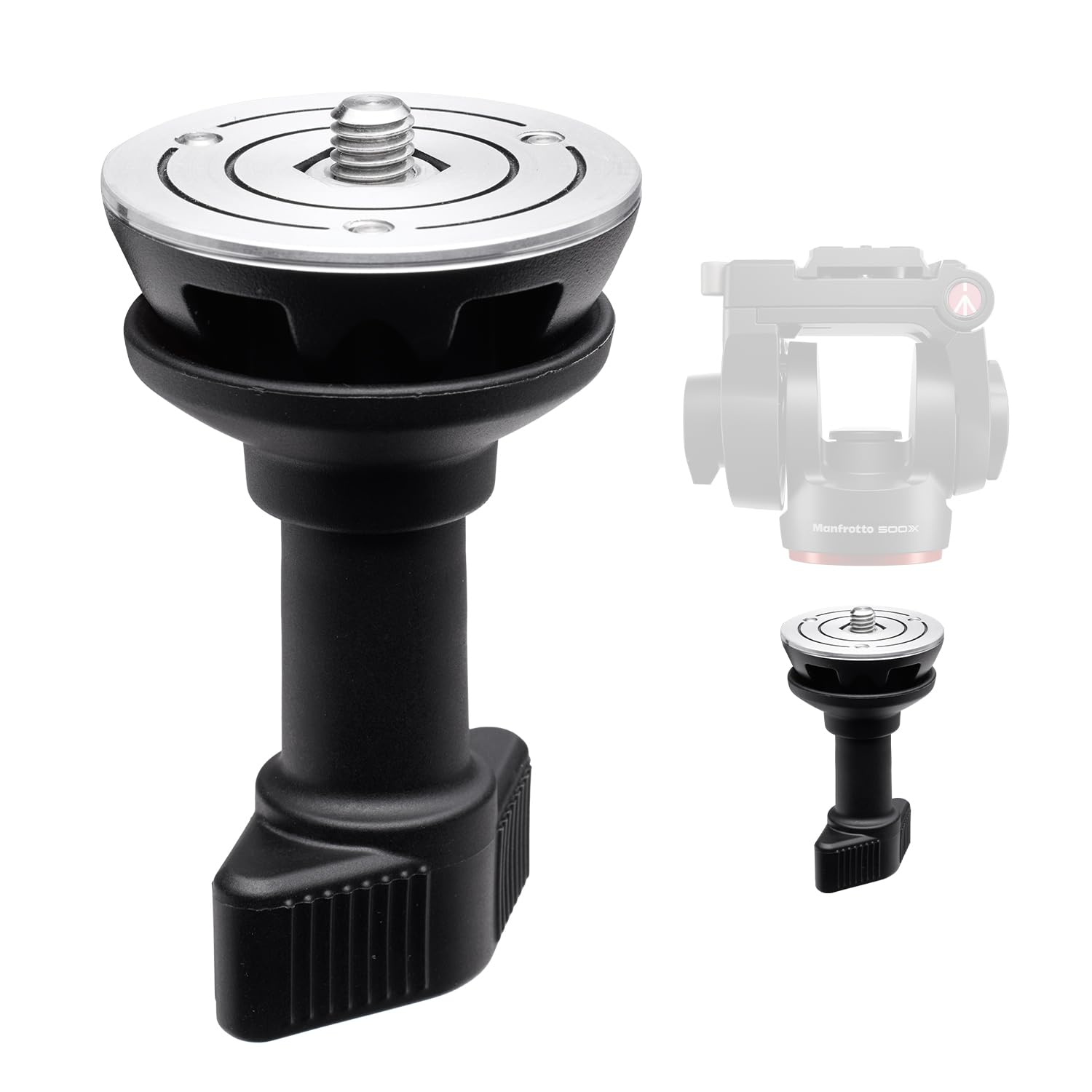 Manfrotto 60mm Half Ball Adapter to use 60mm Flat Base Head with 60mm Bowl Video Tripod, Short Handle, Ground-level Shooting