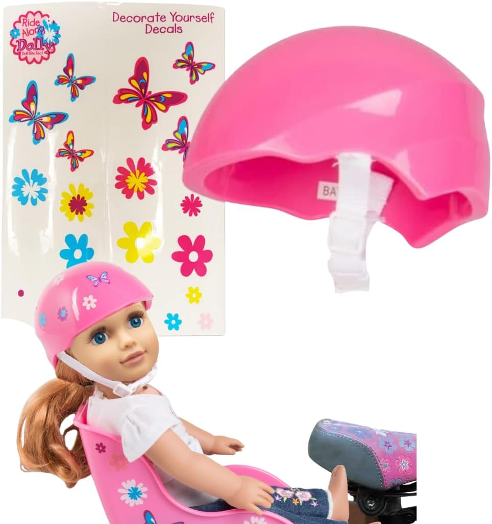 Bike Helmet for 18" Dolls (Pink) - Compatible w American Girl- Bicycle Accessory w Decal Stickers -Ride with Style- Perfect Stocking Stuffer and Christmas Holiday Gift for Girls