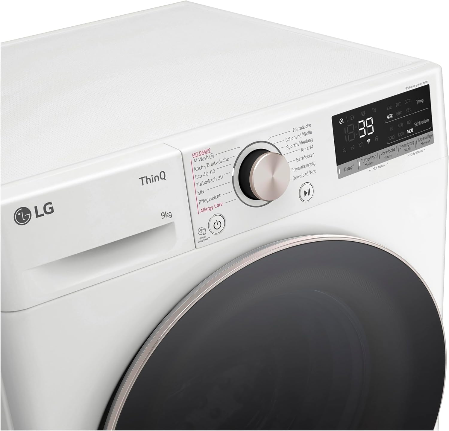 LG F4WR709G | Klasse A -10% Waschmaschine | 9 kg | AI DD | Steam | Turbowash360 | 60 x 62 x 85 cm | Weiss