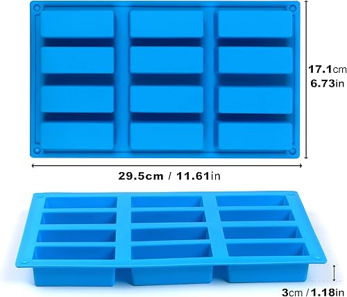 Miniatura 3 de Molde de silicona para barra de granola, 2 moldes rectangulares de 12 cavidades para barra de energía, moldes de silicona para hornear para barra de