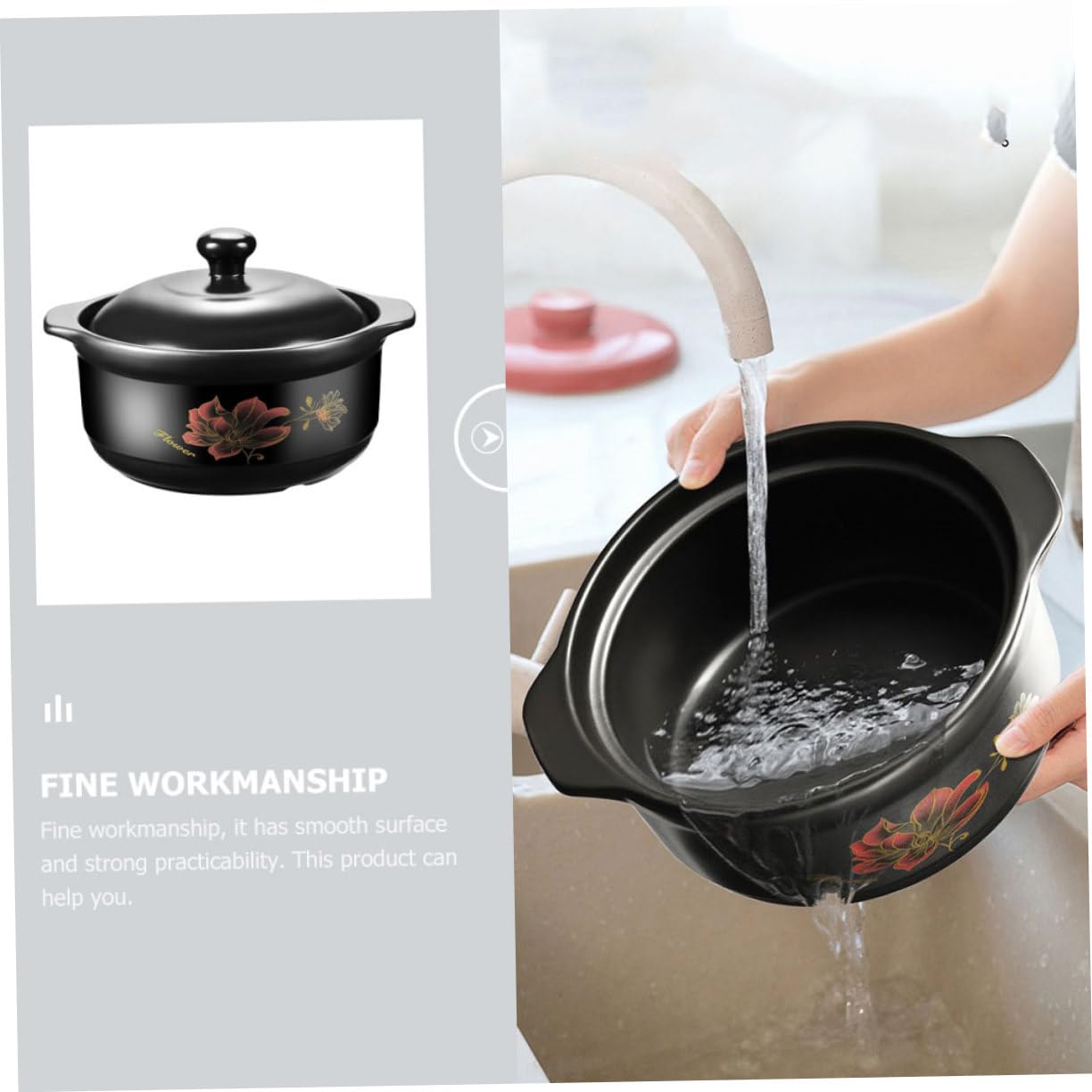 Casseruola in Ceramica Nera 1600ml per 1-2 Persone
