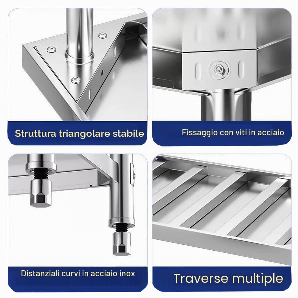 Tavolo da Lavoro in Acciaio Inox, Tavolo da Cucina Professionale, Piano di Lavoro in Metallo, Tavolo per Preparazione per Alimenti/Carne per Cucina,Industria, Ristorazione,120x40x80cm