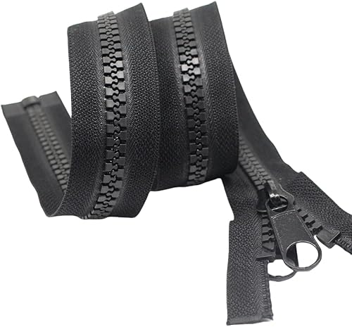Miniatura 4 de YaHoGa 2 cremalleras grandes de plástico #10 de 30 pulgadas, cinta negra con doble lengüeta deslizante, cremalleras resistentes para coser, saco de