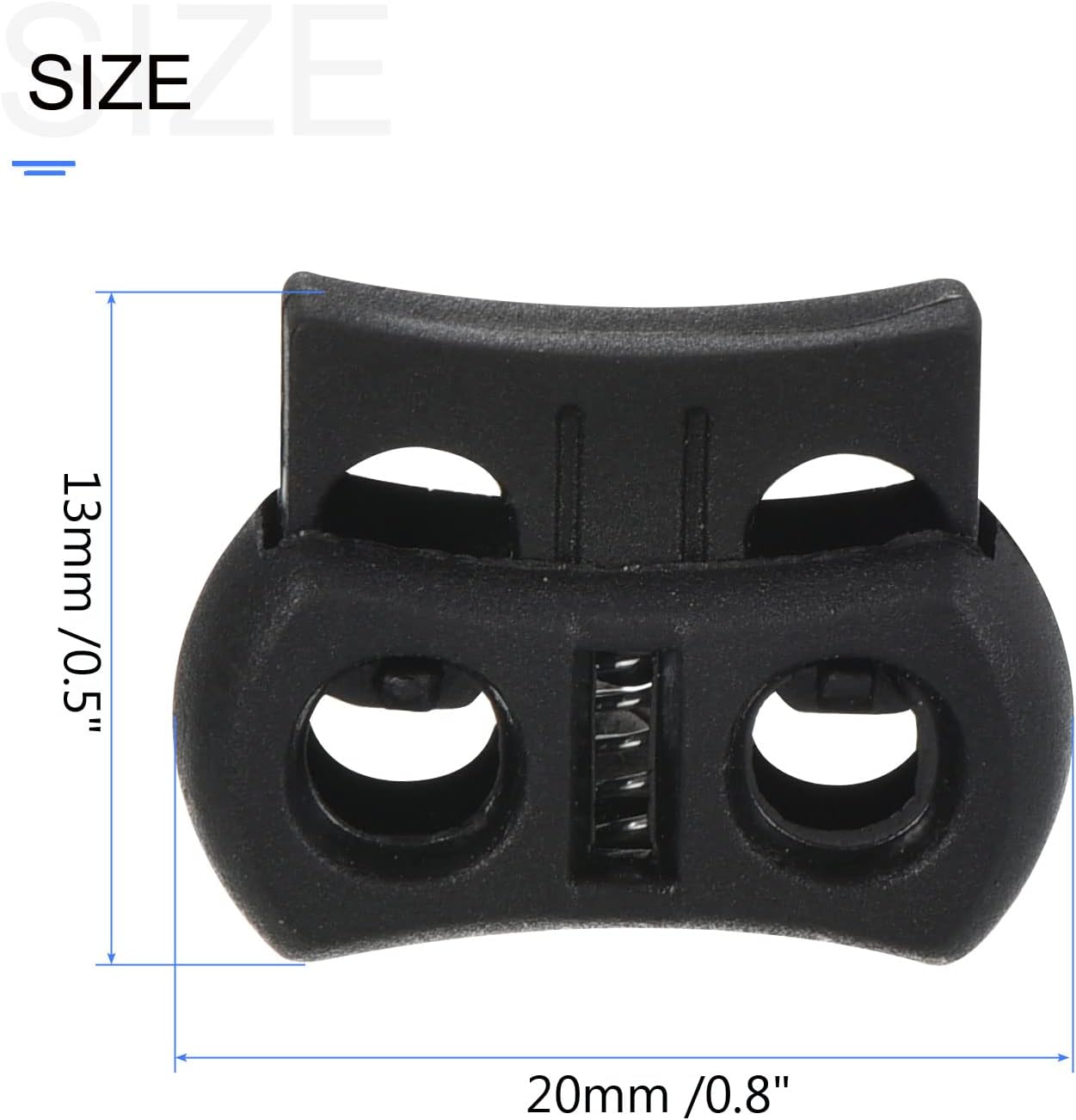 METALLIXITY Plastic Cord Locks (0.2")20pcs, Double Hole Spring Toggle Stopper End Cord Stopper Slider Cord Fastener for Drawstring Shoelaces Clothing Backpack, Black - Image 2